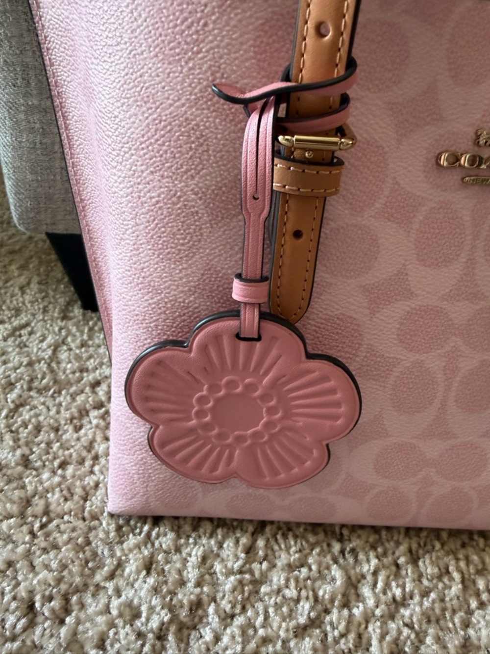 Coach 2026 Powder Pink Signature Mollie Tote with Tan Handles and Gold Hardware - Picture 3 of 10